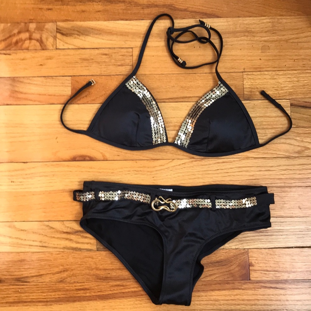 H&M Black and gold swimming bikini suit vintage